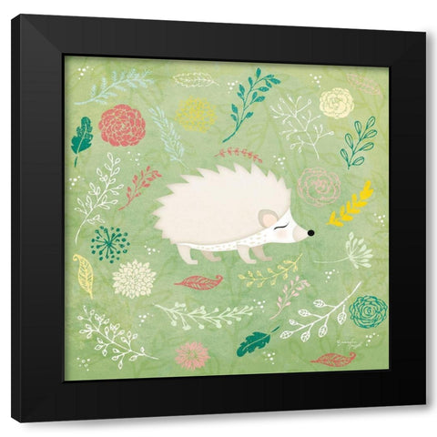 Woodland Hedgehog Black Modern Wood Framed Art Print with Double Matting by Pugh, Jennifer