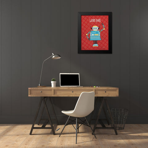 Work Bot Black Modern Wood Framed Art Print by Pugh, Jennifer