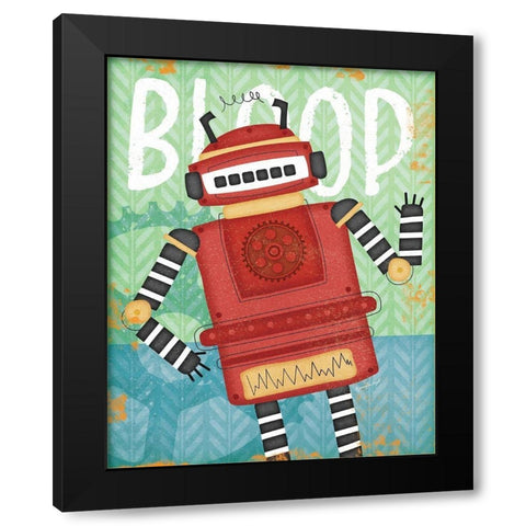 Bloop Bot Black Modern Wood Framed Art Print by Pugh, Jennifer