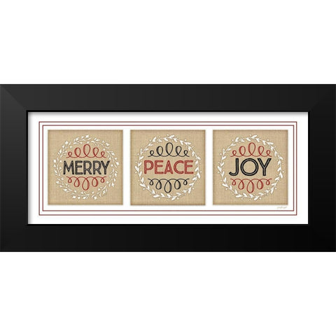 Merry Peace Joy Black Modern Wood Framed Art Print by Pugh, Jennifer