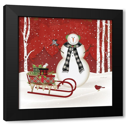 Merry Snowman Black Modern Wood Framed Art Print with Double Matting by Pugh, Jennifer