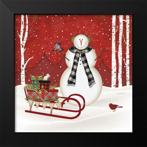 Merry Snowman Black Modern Wood Framed Art Print by Pugh, Jennifer