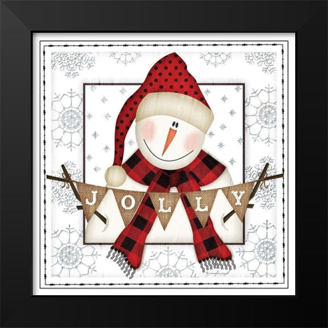 Jolly Snowman Black Modern Wood Framed Art Print by Pugh, Jennifer