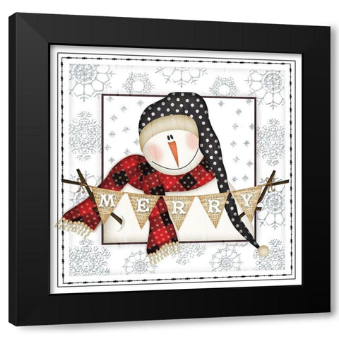 Merry Snowman Black Modern Wood Framed Art Print by Pugh, Jennifer