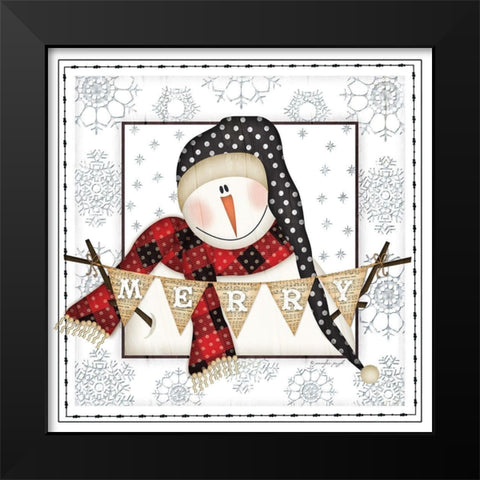 Merry Snowman Black Modern Wood Framed Art Print by Pugh, Jennifer