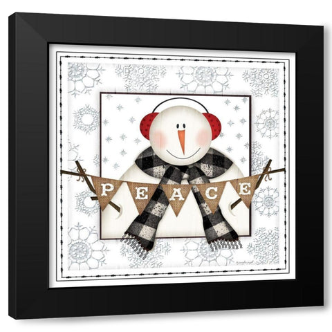 Peace Snowman Black Modern Wood Framed Art Print by Pugh, Jennifer