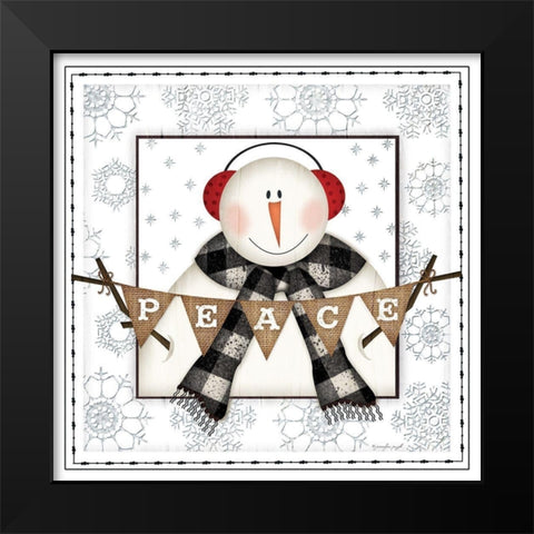 Peace Snowman Black Modern Wood Framed Art Print by Pugh, Jennifer