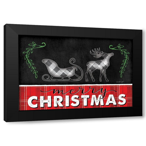 Merry Christmas Black Modern Wood Framed Art Print with Double Matting by Pugh, Jennifer