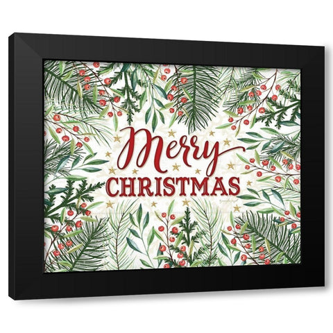 Merry Christmas Black Modern Wood Framed Art Print with Double Matting by Pugh, Jennifer