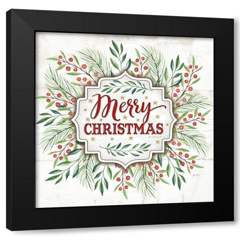 Merry Christmas Black Modern Wood Framed Art Print with Double Matting by Pugh, Jennifer