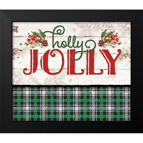 Holly Jolly Black Modern Wood Framed Art Print by Pugh, Jennifer
