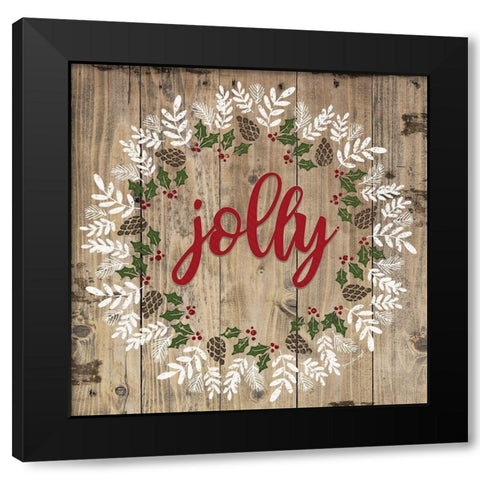 Jolly Wreath Black Modern Wood Framed Art Print by Pugh, Jennifer