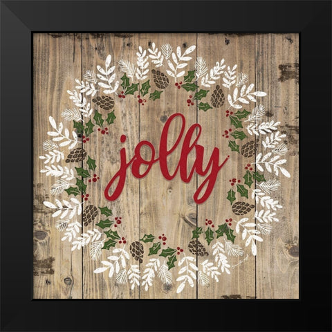 Jolly Wreath Black Modern Wood Framed Art Print by Pugh, Jennifer