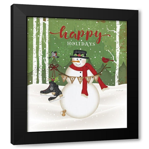 Jolly Happy Holidays Black Modern Wood Framed Art Print by Pugh, Jennifer