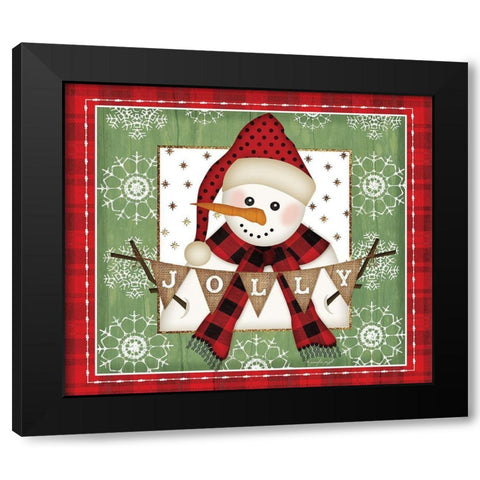 Jolly Snowman Black Modern Wood Framed Art Print by Pugh, Jennifer