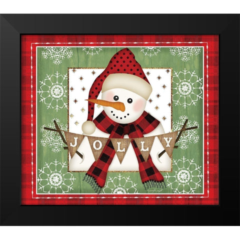 Jolly Snowman Black Modern Wood Framed Art Print by Pugh, Jennifer