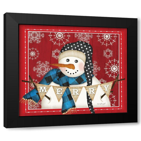 Merry Snowman Black Modern Wood Framed Art Print with Double Matting by Pugh, Jennifer