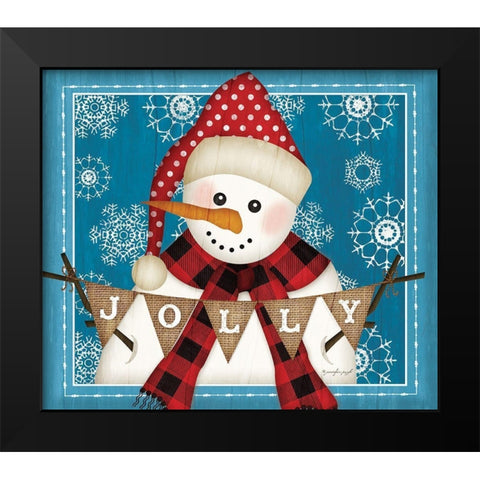 Jolly Snowman Black Modern Wood Framed Art Print by Pugh, Jennifer