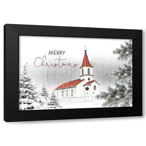 Merry Christmas Church Black Modern Wood Framed Art Print with Double Matting by Pugh, Jennifer