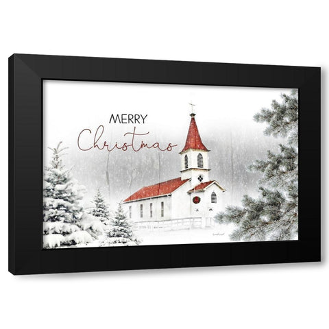 Merry Christmas Church Black Modern Wood Framed Art Print by Pugh, Jennifer