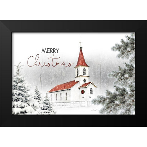 Merry Christmas Church Black Modern Wood Framed Art Print by Pugh, Jennifer