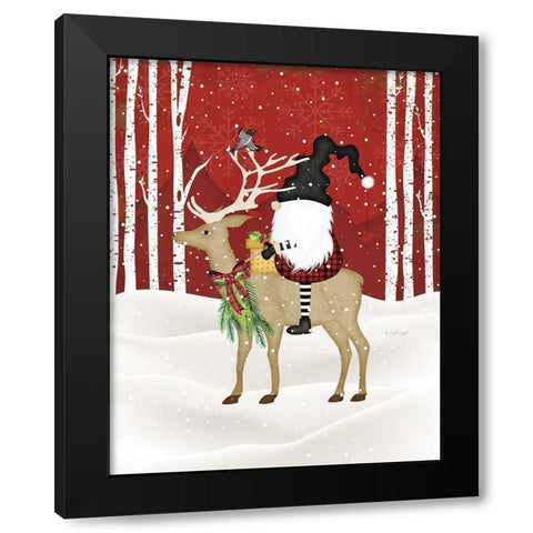 Gnome Riding Deer Black Modern Wood Framed Art Print with Double Matting by Pugh, Jennifer