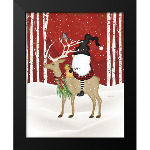 Gnome Riding Deer Black Modern Wood Framed Art Print by Pugh, Jennifer