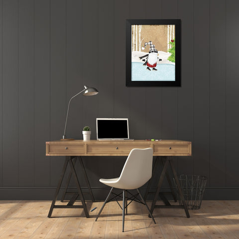 Skating Gnome Black Modern Wood Framed Art Print by Pugh, Jennifer