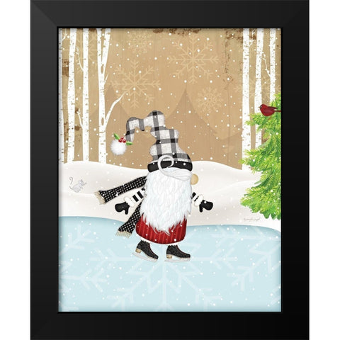 Skating Gnome Black Modern Wood Framed Art Print by Pugh, Jennifer