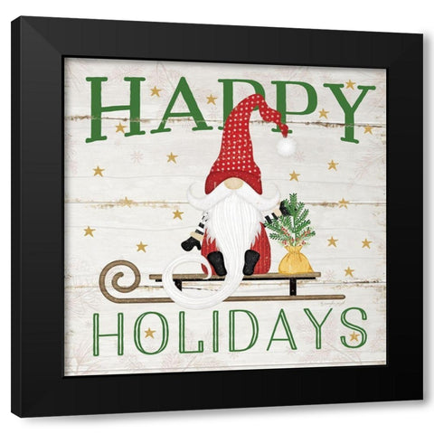 Happy Holidays Gnome Black Modern Wood Framed Art Print with Double Matting by Pugh, Jennifer