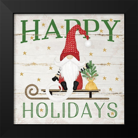 Happy Holidays Gnome Black Modern Wood Framed Art Print by Pugh, Jennifer