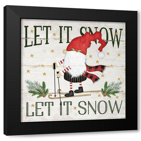 Let it Snow Gnome Black Modern Wood Framed Art Print by Pugh, Jennifer