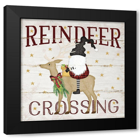 Gnome Reindeer Crossing Black Modern Wood Framed Art Print with Double Matting by Pugh, Jennifer