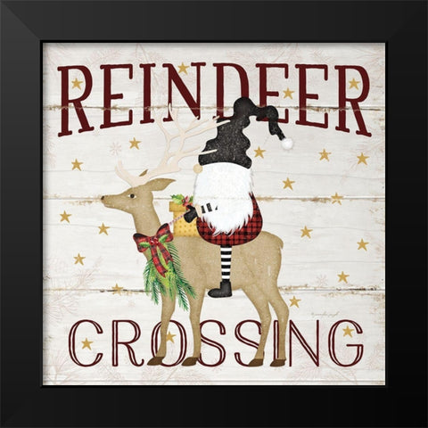 Gnome Reindeer Crossing Black Modern Wood Framed Art Print by Pugh, Jennifer