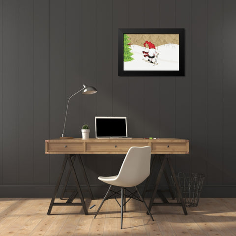 Gnome Skier Black Modern Wood Framed Art Print by Pugh, Jennifer