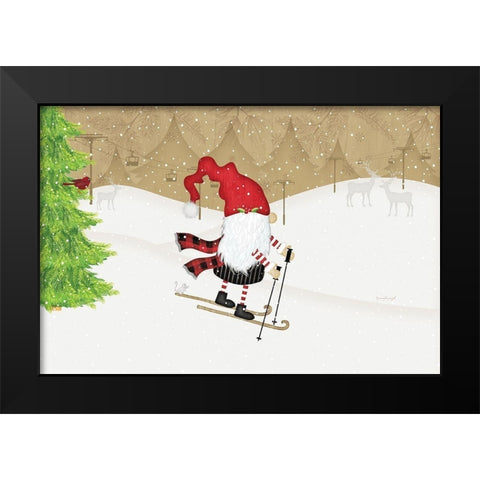 Gnome Skier Black Modern Wood Framed Art Print by Pugh, Jennifer