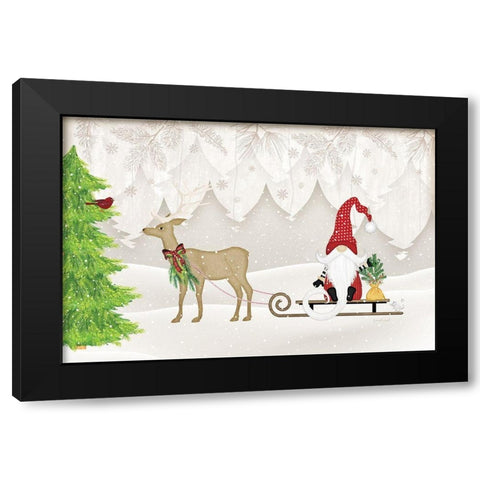 Gnome Sled Black Modern Wood Framed Art Print with Double Matting by Pugh, Jennifer