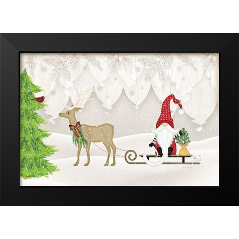 Gnome Sled Black Modern Wood Framed Art Print by Pugh, Jennifer