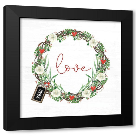 Love Wreath Black Modern Wood Framed Art Print with Double Matting by Pugh, Jennifer