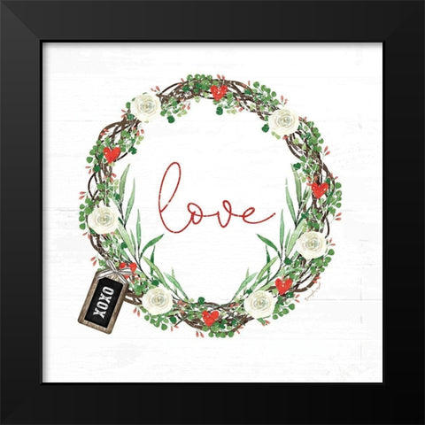 Love Wreath Black Modern Wood Framed Art Print by Pugh, Jennifer