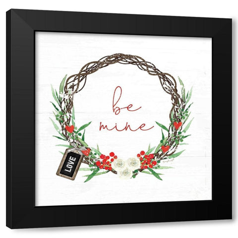 Be Mine Wreath Black Modern Wood Framed Art Print with Double Matting by Pugh, Jennifer