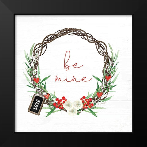 Be Mine Wreath Black Modern Wood Framed Art Print by Pugh, Jennifer