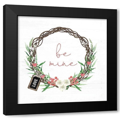 Pink Be Mine Wreath Black Modern Wood Framed Art Print by Pugh, Jennifer