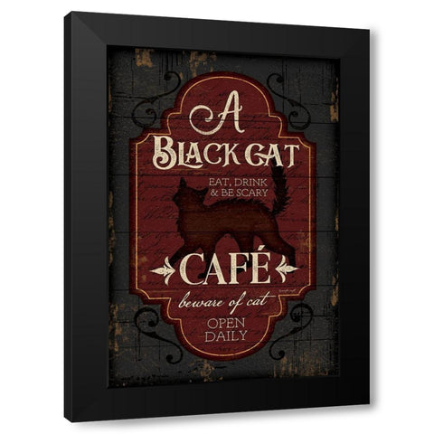 Black Cat CafÃ© Black Modern Wood Framed Art Print by Pugh, Jennifer