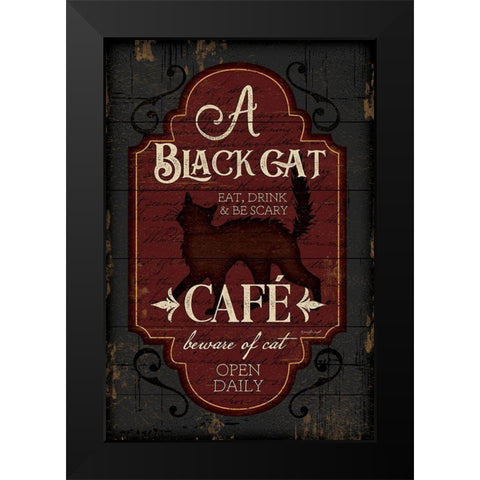 Black Cat CafÃ© Black Modern Wood Framed Art Print by Pugh, Jennifer
