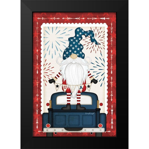 Patriotic Gnome Black Modern Wood Framed Art Print by Pugh, Jennifer