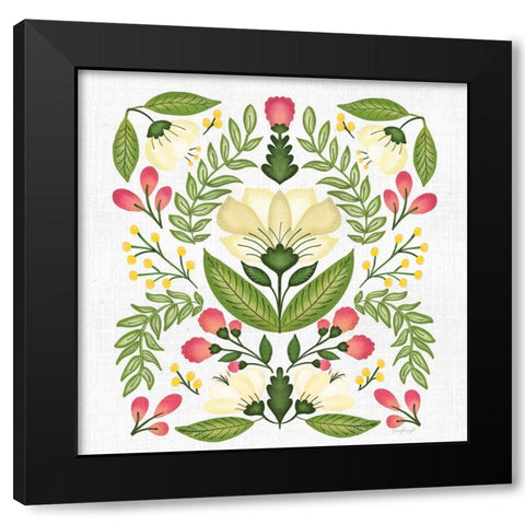 Folk Floral I Black Modern Wood Framed Art Print with Double Matting by Pugh, Jennifer