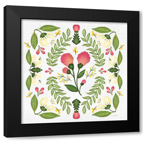 Folk Floral II Black Modern Wood Framed Art Print with Double Matting by Pugh, Jennifer