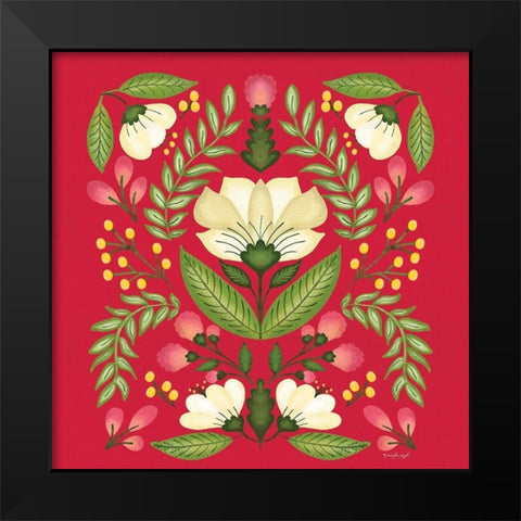 Folk Floral in Red Black Modern Wood Framed Art Print by Pugh, Jennifer