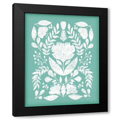 Folk Floral in Blue Black Modern Wood Framed Art Print with Double Matting by Pugh, Jennifer